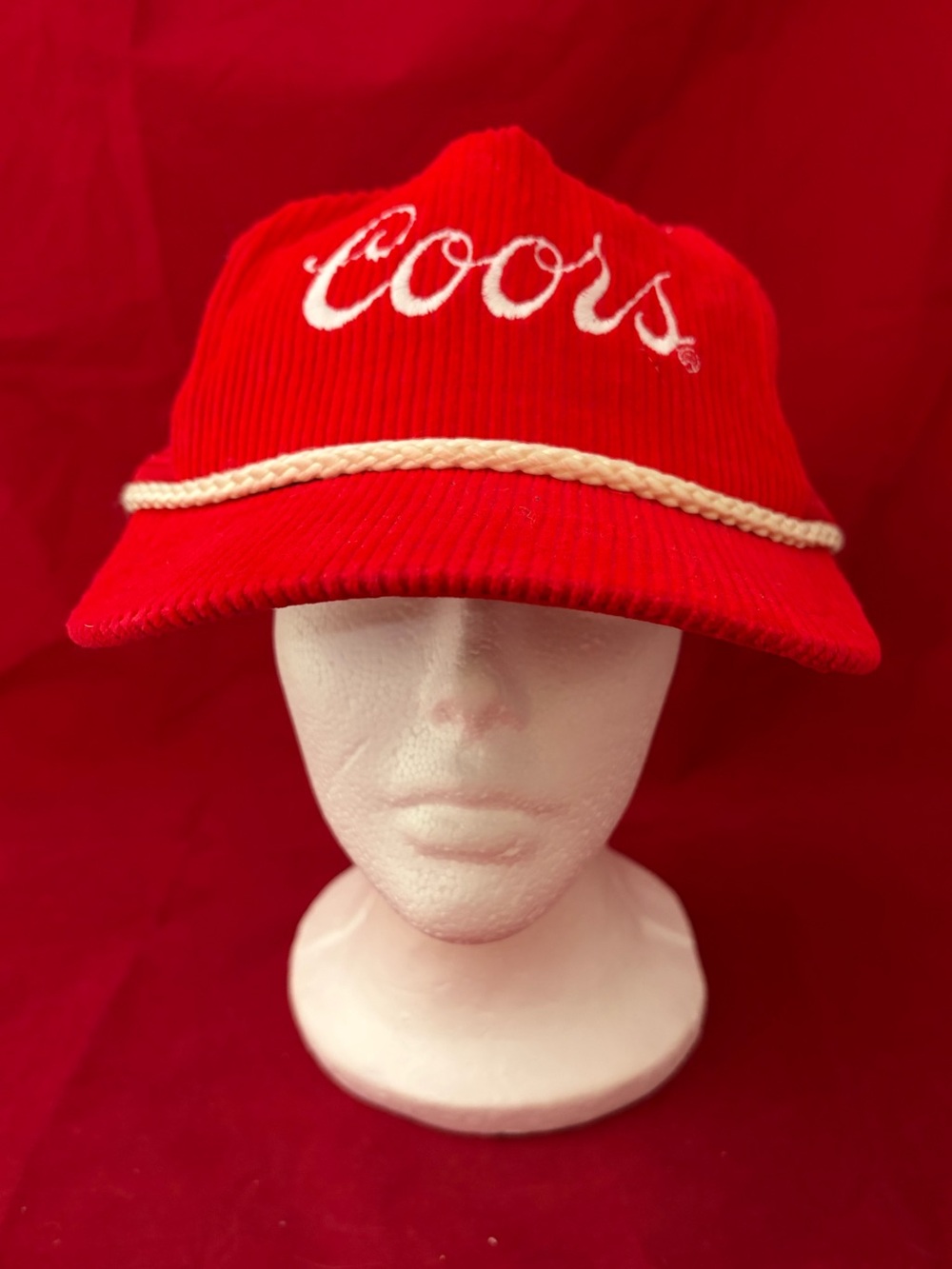 Vintage Beer Bonnets Coors Embroidered Black Wool Red Rope Cap Hat
